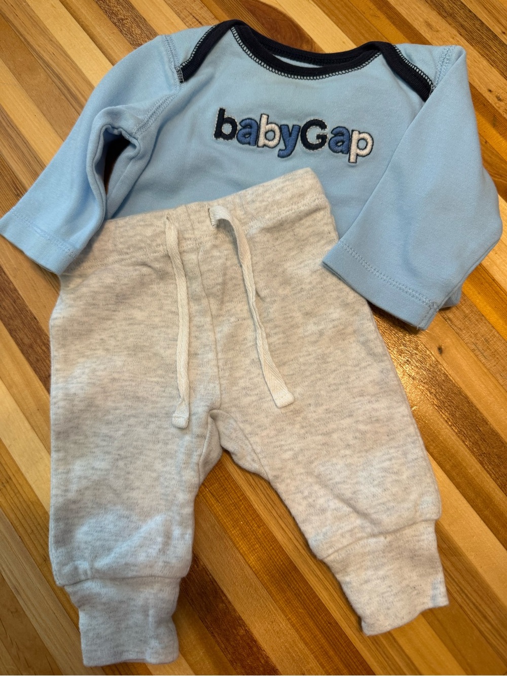 GAP Light Blue Bodysuit and Heather Gray Jogger Set